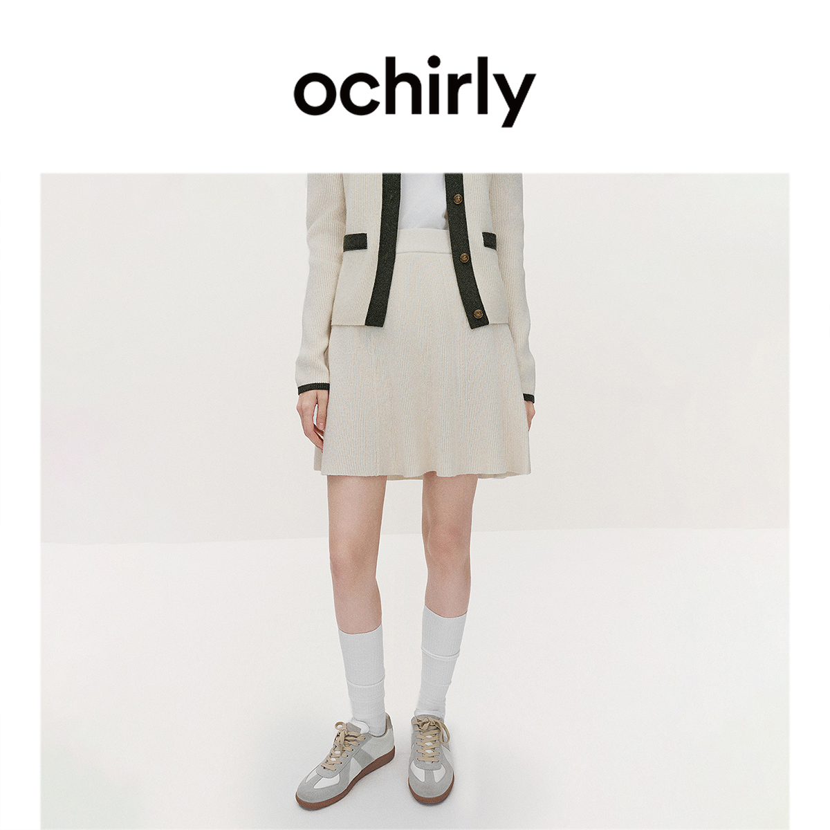ochirly欧时力 羊毛高腰毛织半身裙短裙a字肌理感秋季新品