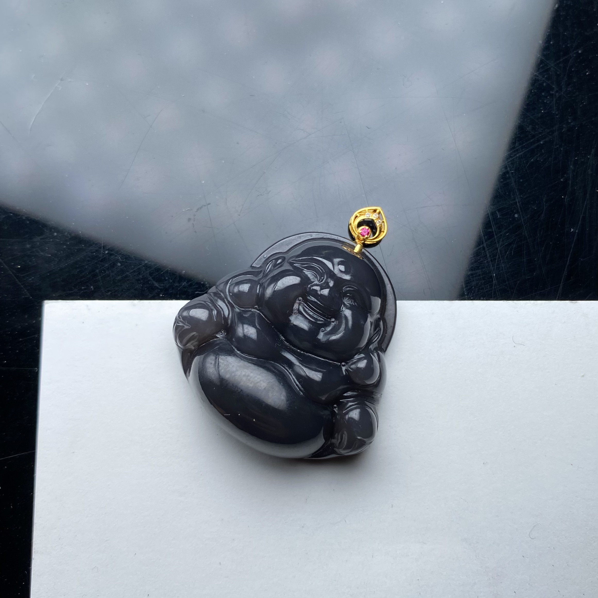 和田玉18k金帝王紫佛公吊坠1580