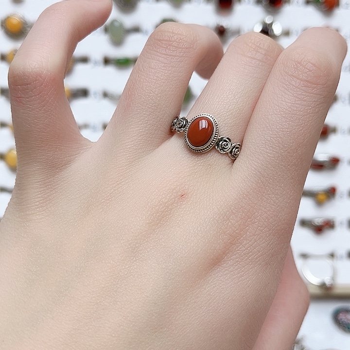 玛瑙/玉髓戒指银S925镶嵌925