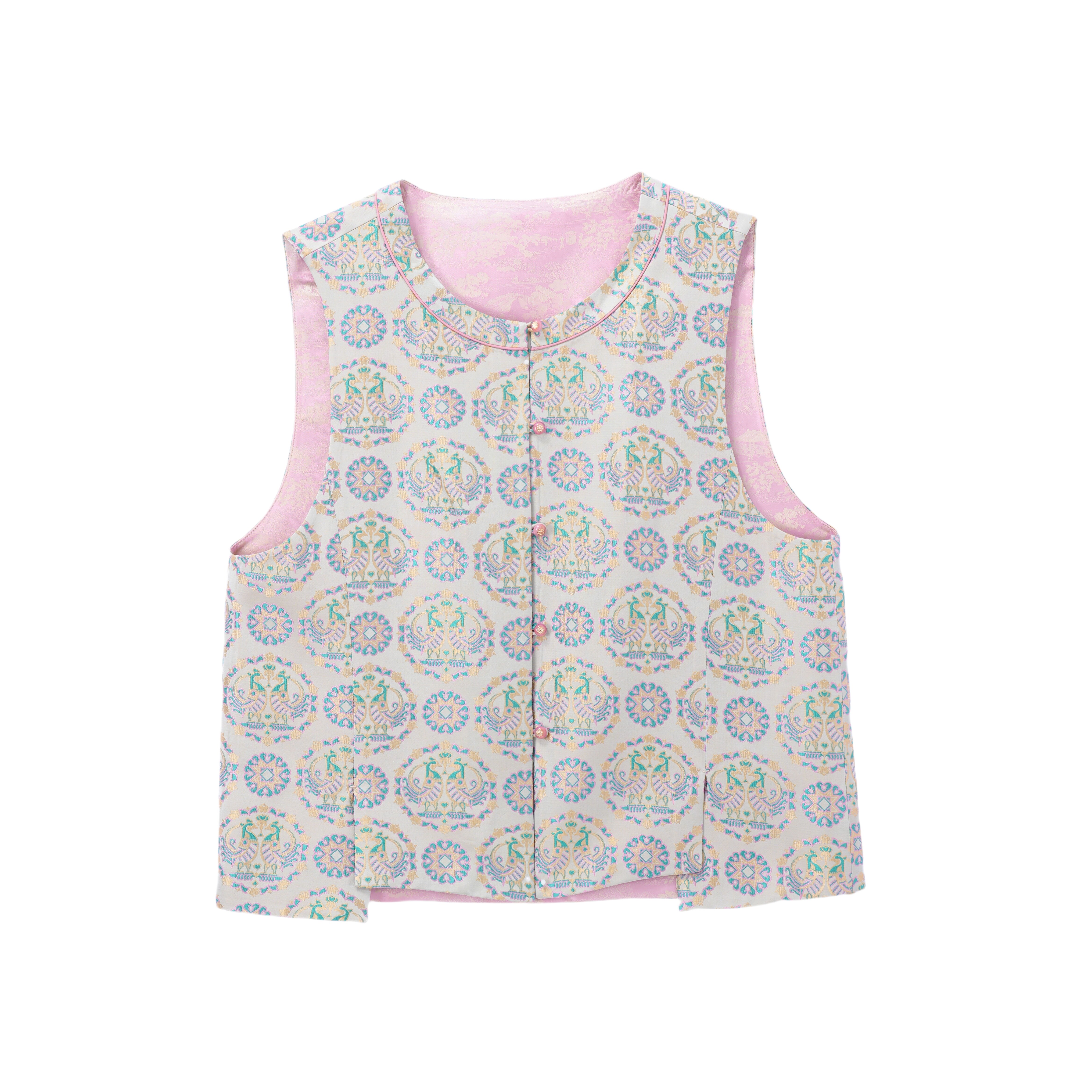 苏瑾-YZ860506新中式宋锦桑蚕丝复古时尚提花中国风马甲女装百搭