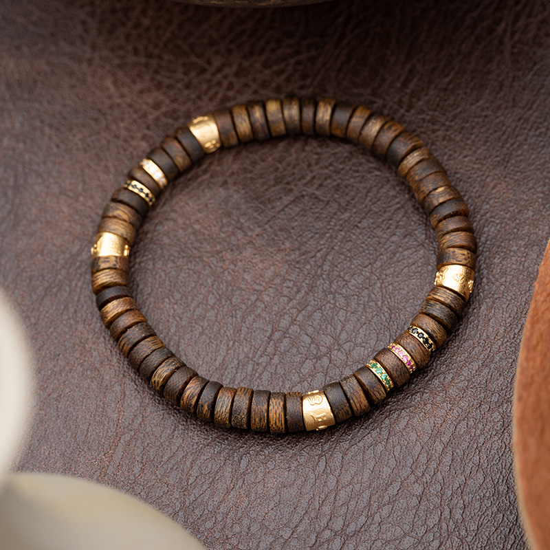 沉香XIANYUAN/仙源 沉香莺歌绿奇楠沉香2*6mm药片珠单圈手串