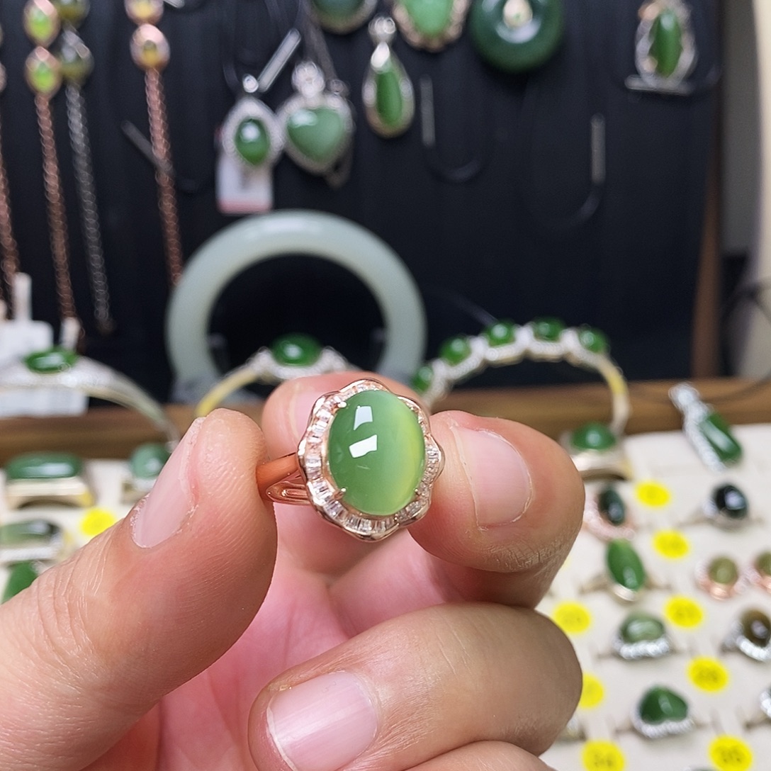 和田玉（碧玉）银S925镶嵌戒指