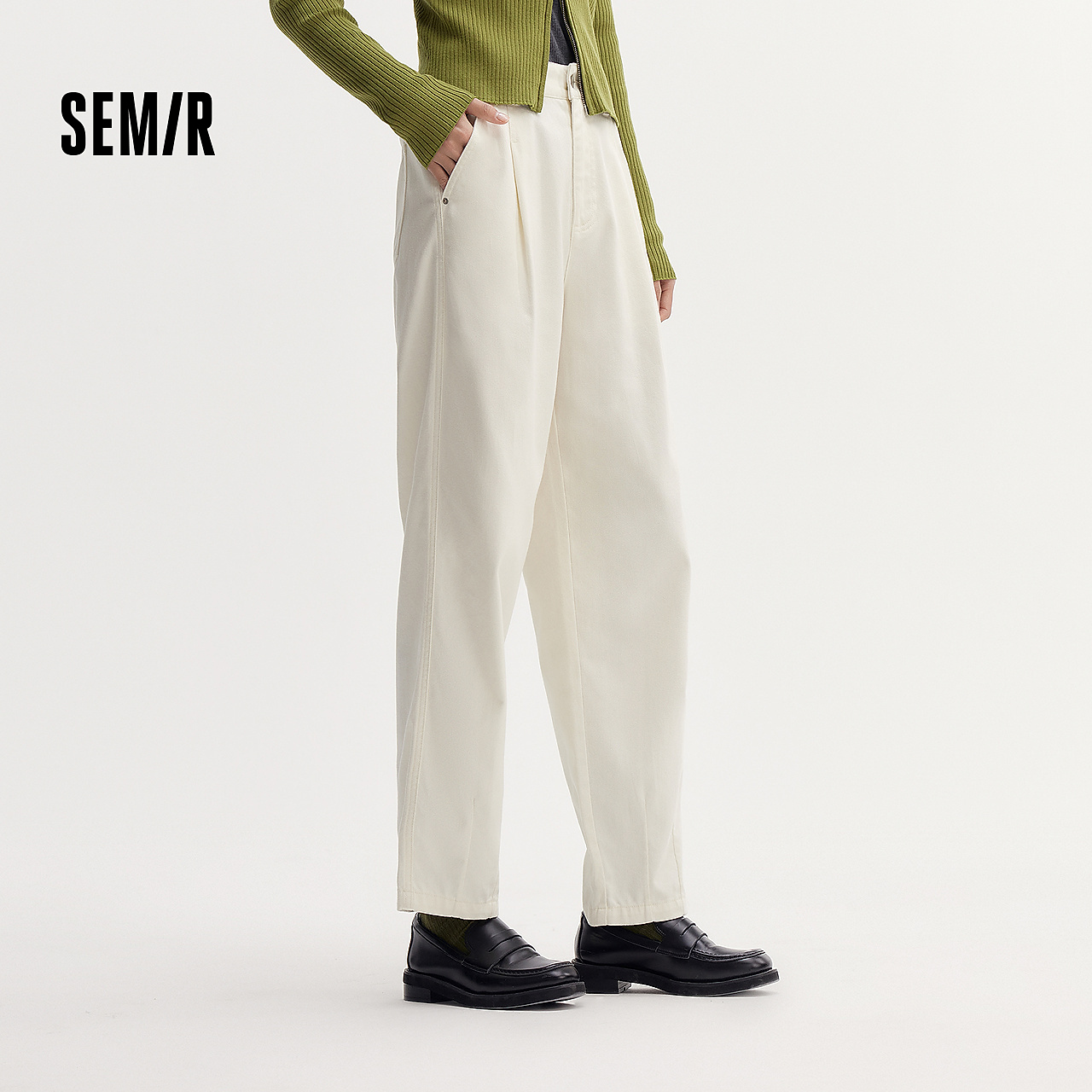 流光风|森马休闲裤女宽松半松紧腰长裤秋百搭显瘦显高打褶锥形裤