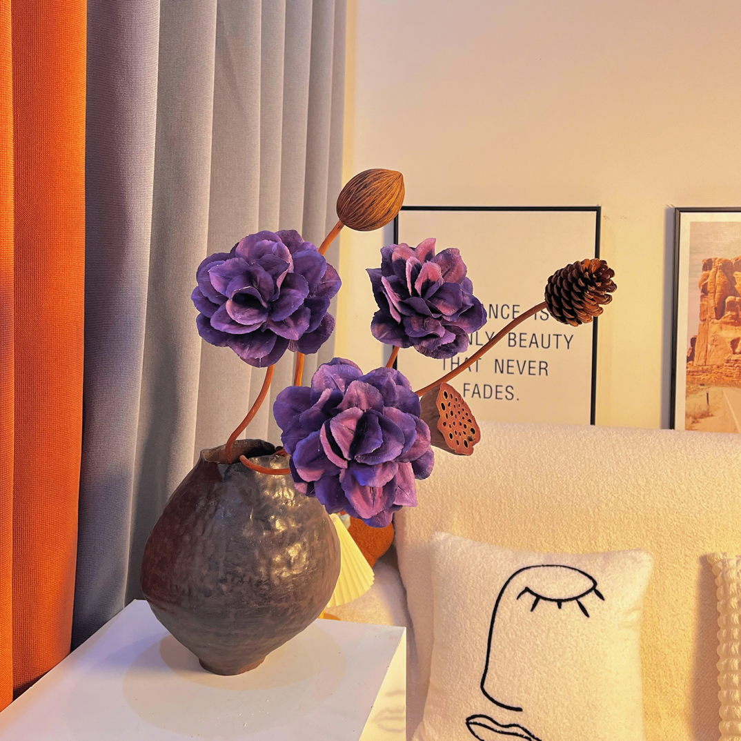 油画莲 油画果 帝王莲 高端永生花马卡龙家居装饰摆件色系