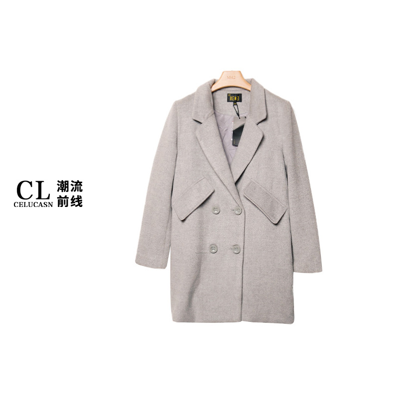 B5VPN080#秋冬女中长楼呢棉衣双排扣休闲百搭韩版大衣