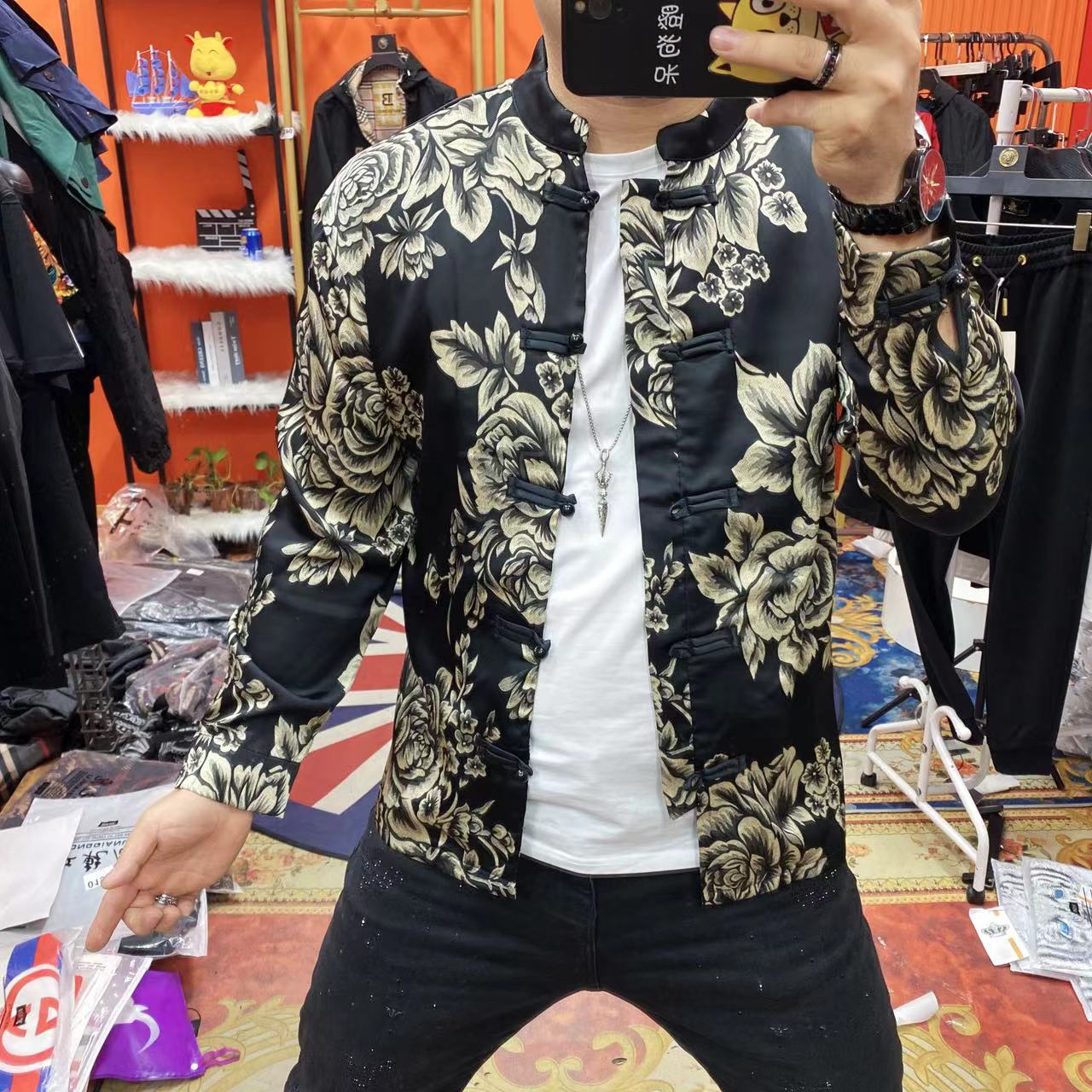 2025款男士春季新款唐装衬衣高档男款潮流打底衫立领衬016