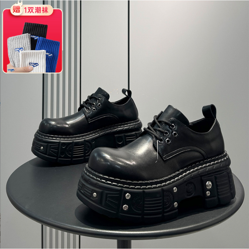 ASO9cm厚底内增高男鞋2025春夏新款潮牌小皮鞋男士松糕鞋德比鞋