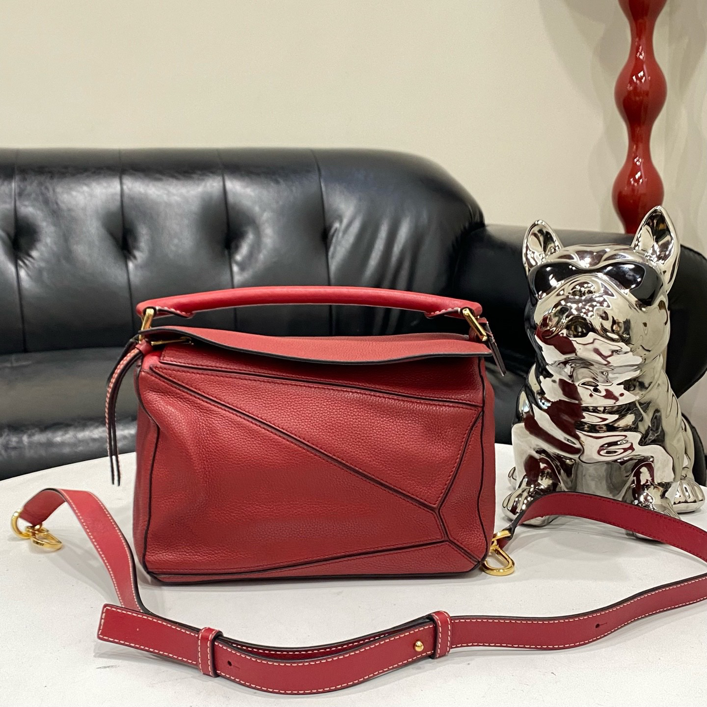 95新 LOEWE/罗意威 Puzzle几何红金小牛皮小号