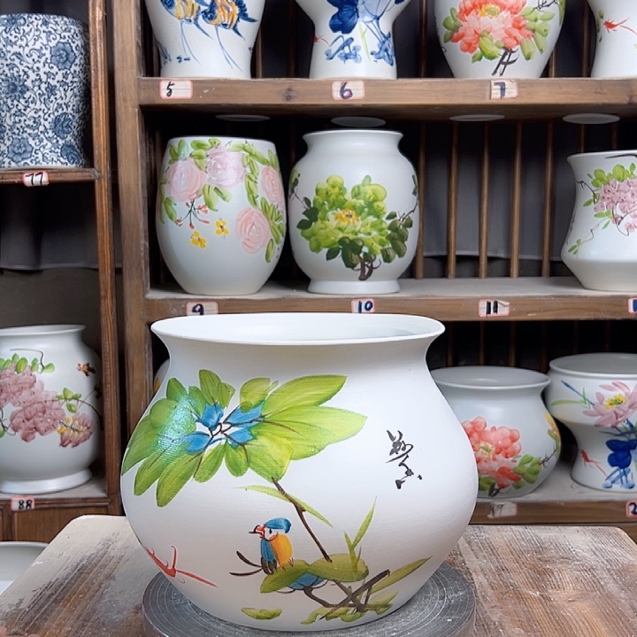 摆件钱袋子荷花鸟新款陶瓷陶瓷