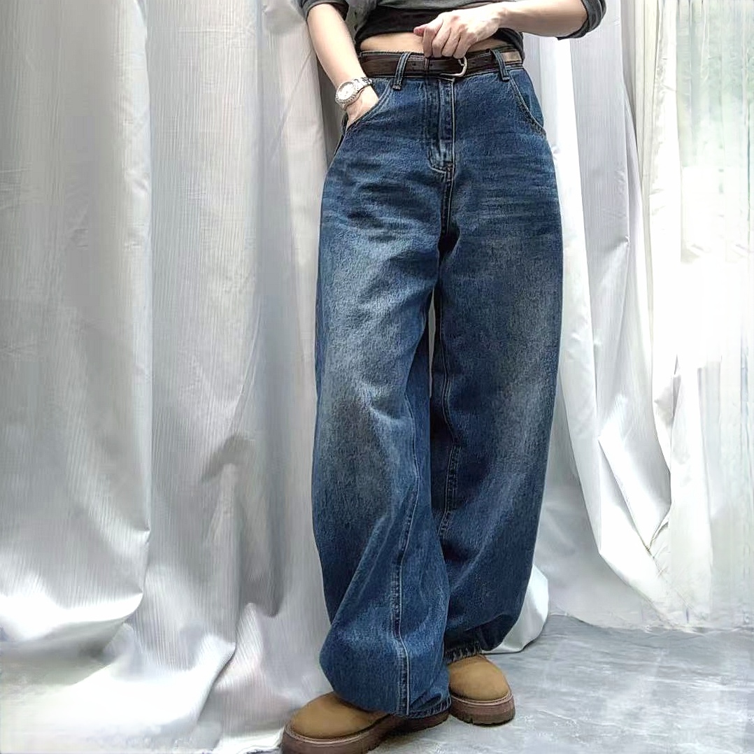弯刀阔腿牛仔裤女2025秋冬款复古休闲时尚宽松百搭显瘦减龄拖地裤