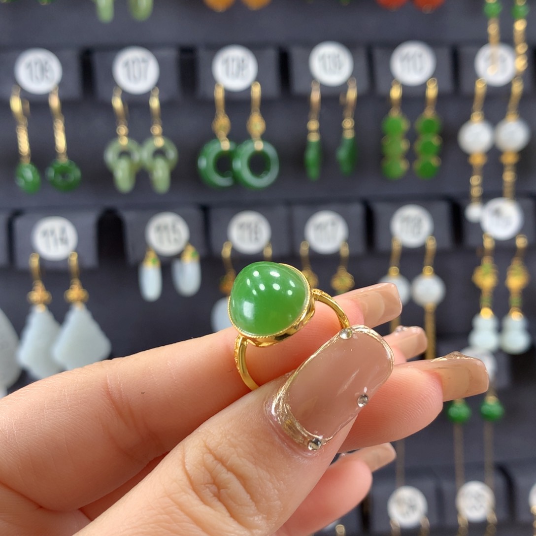 和田玉戒指银S925镀金镶嵌?****?