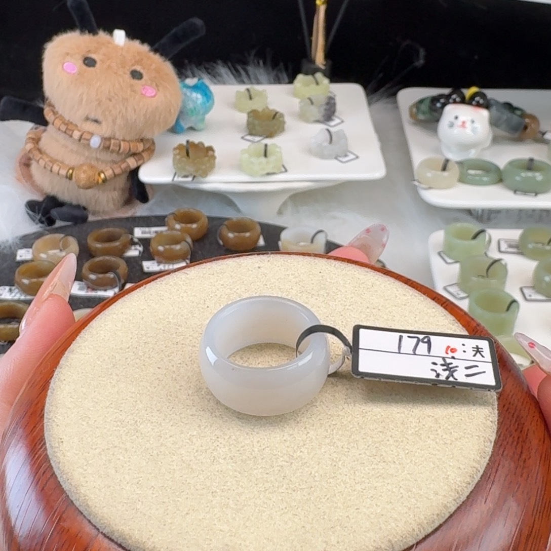 和田玉未镶嵌戒指o17冰紫墩墩16.3