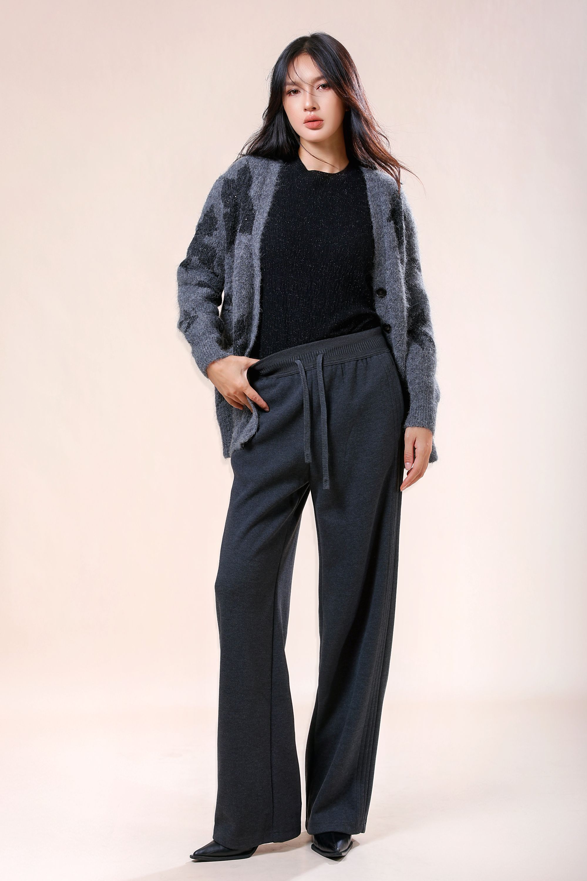 轻职风冬季保暖高腰阔腿裤