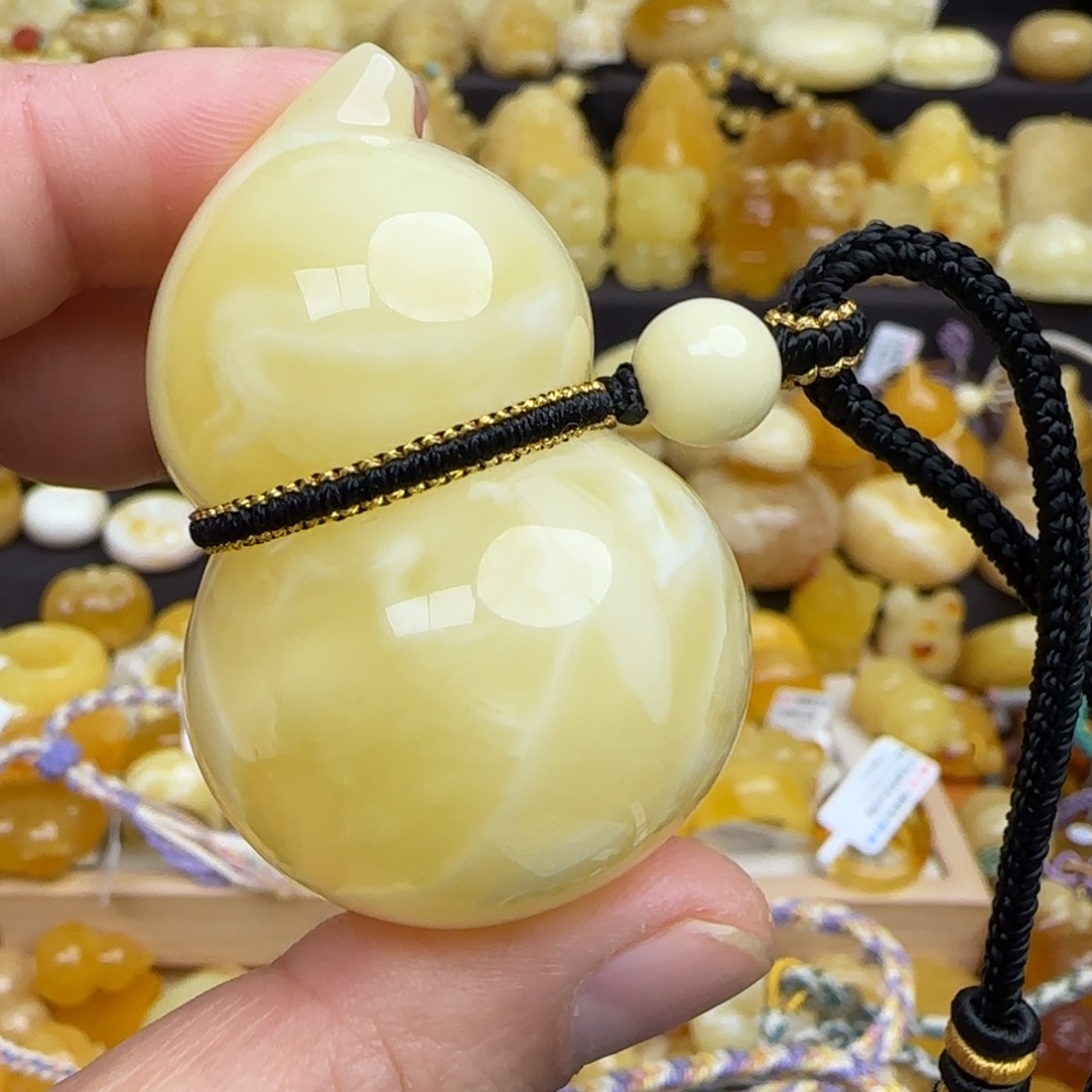 蜜蜡套链未镶嵌天然白蜜妖花蜜蜡葫芦吊坠