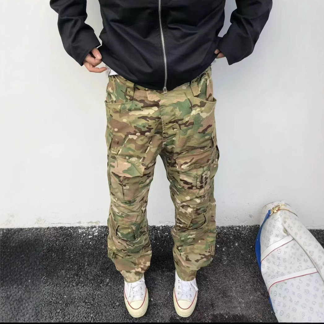 AUTICUP美式军鸟迷彩可调节多口袋cargo沙漠直筒宽松工装裤防水阔