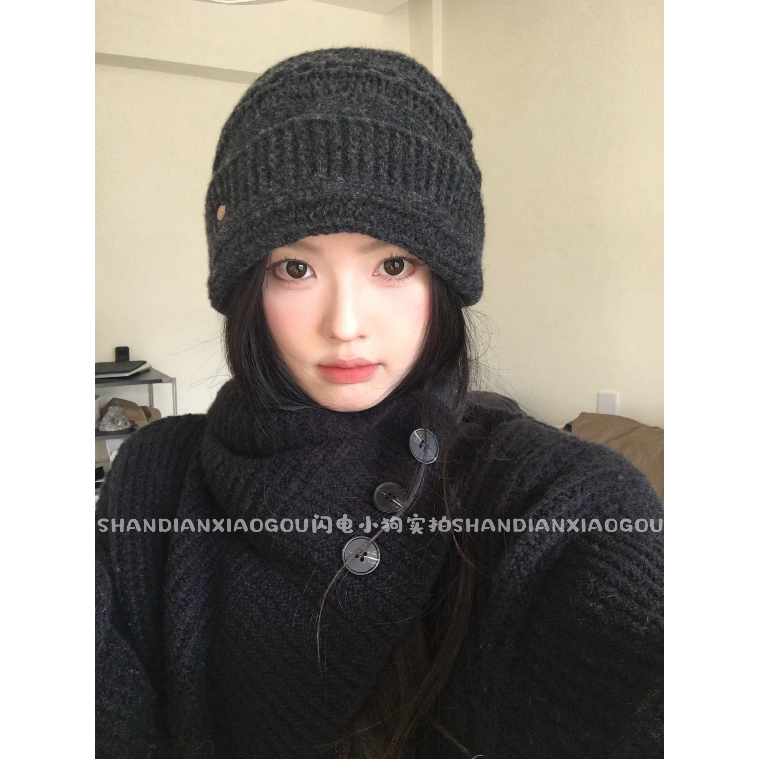 绞花羊毛卷边小标针织帽*女秋冬加厚保暖百搭潮牌毛线帽