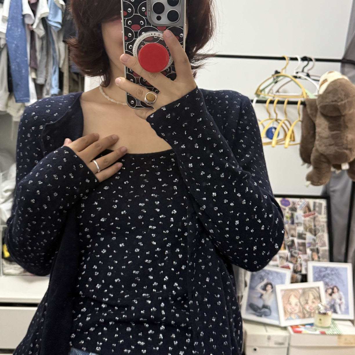 BM风韩系风格碎花吊带开衫秋季清新减龄少女套装含羊毛