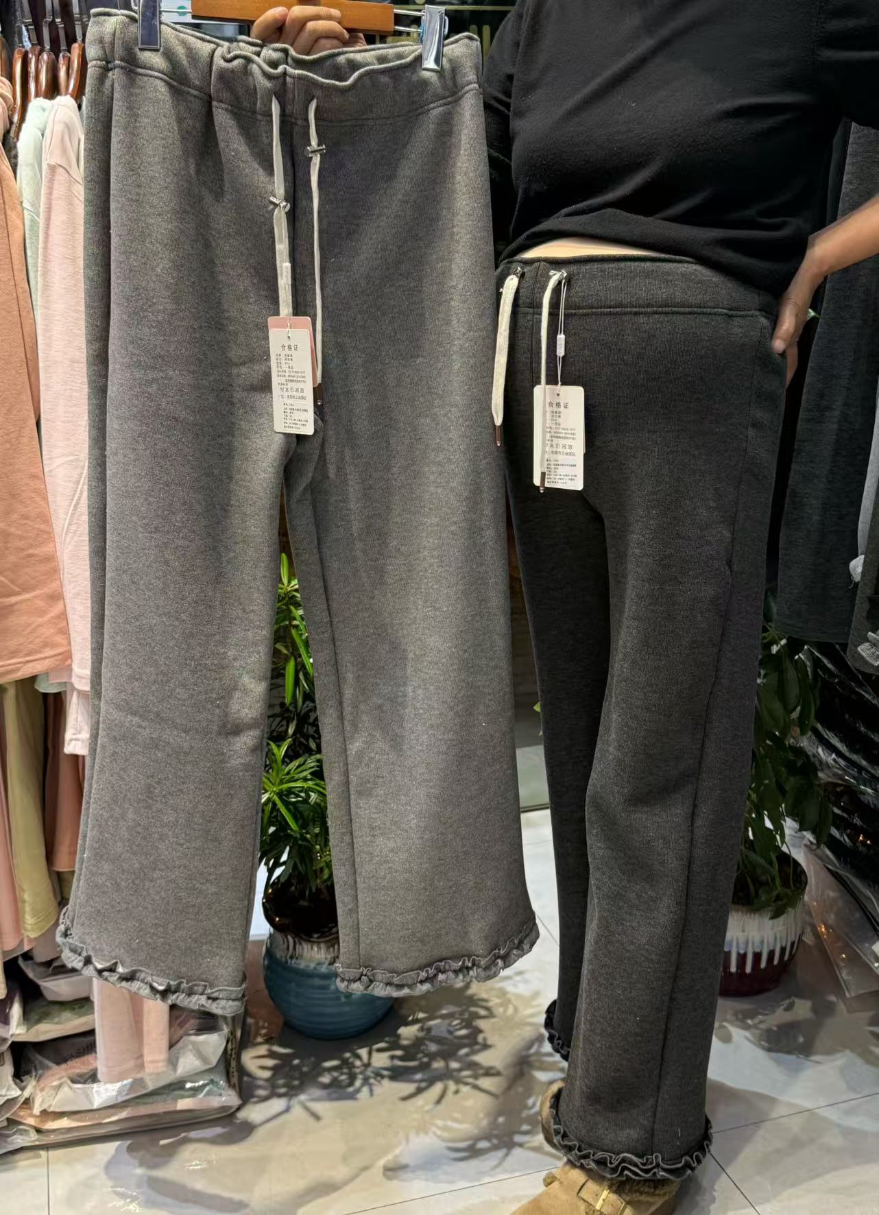 孕妇秋冬小个子加绒糯米百搭花边直筒裤7089