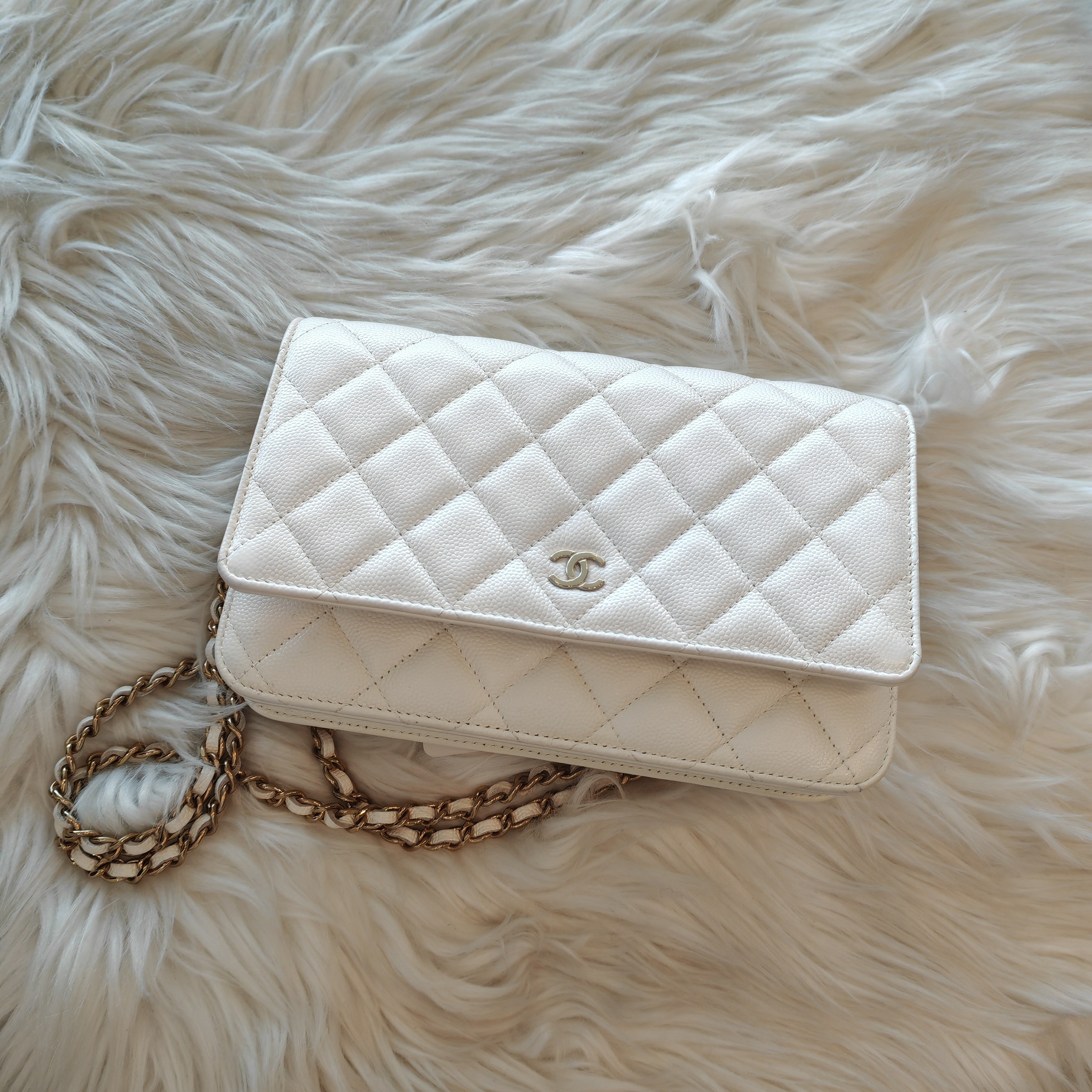 99新 Chanel/香奈儿 22k发财woc白金荔枝皮22年全套/甄选