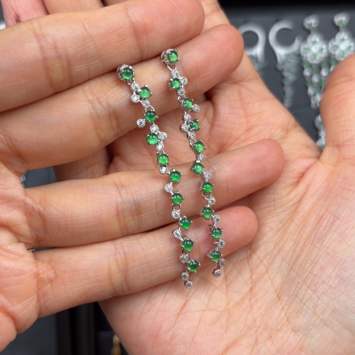 *****翡翠银S925镶嵌耳饰