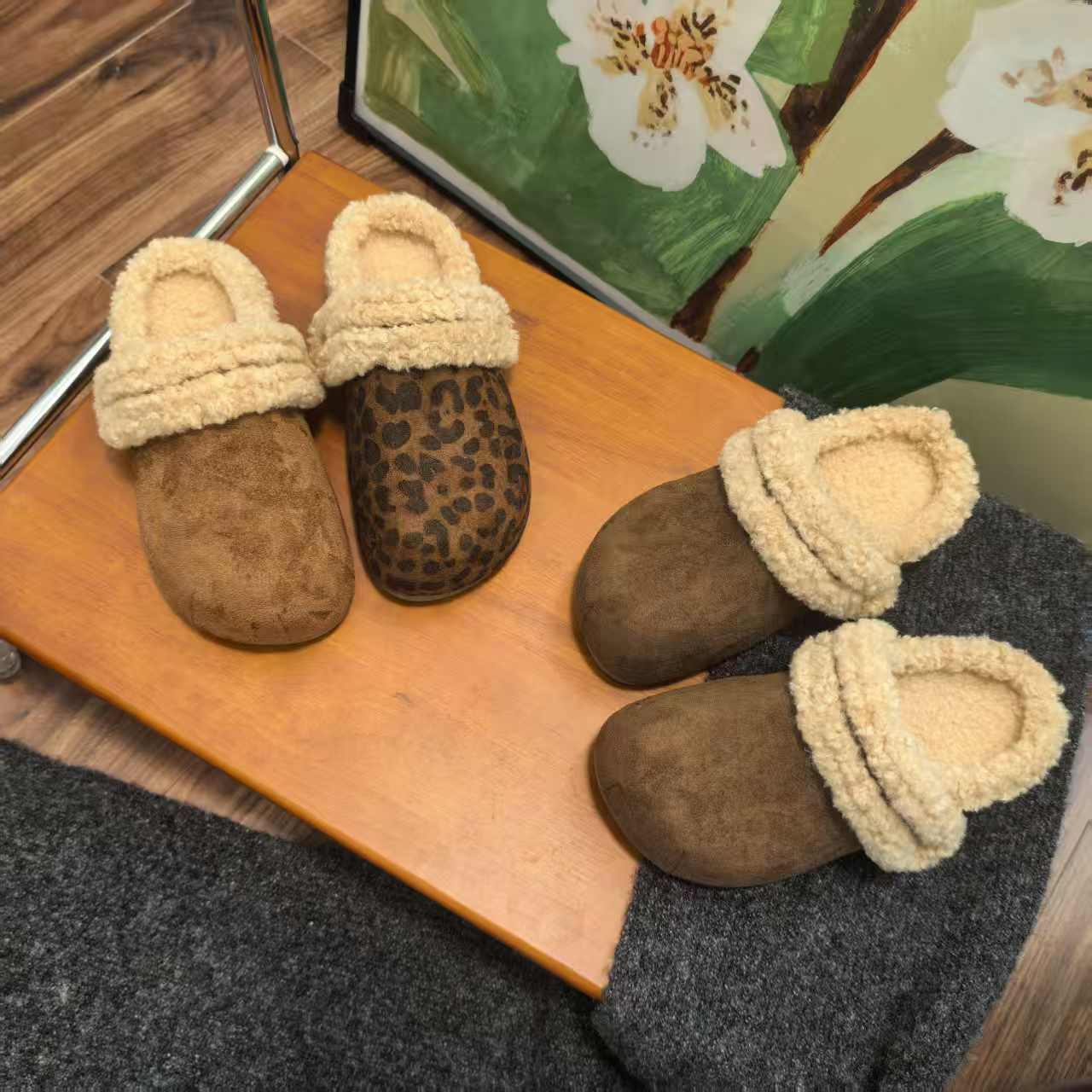 复古厚底毛毛拖鞋女外穿2025冬季加绒包头半拖保暖防滑内增高棉拖