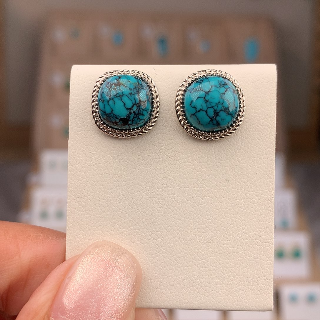 绿松石银S925镶嵌耳饰