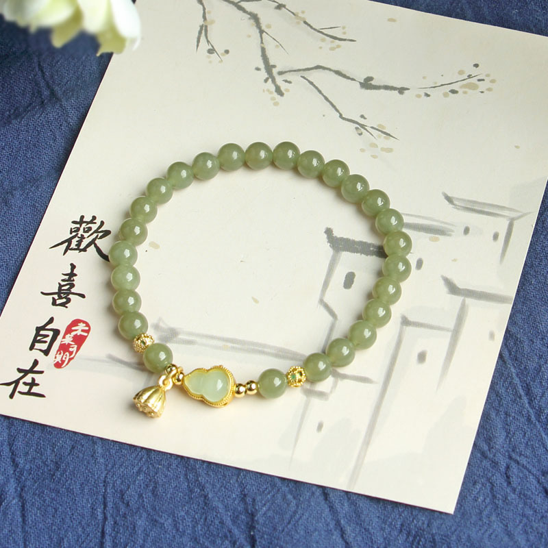 天然和田玉手链青黄口料女士DIY搭配葫芦莲蓬国风珠串设计-2959