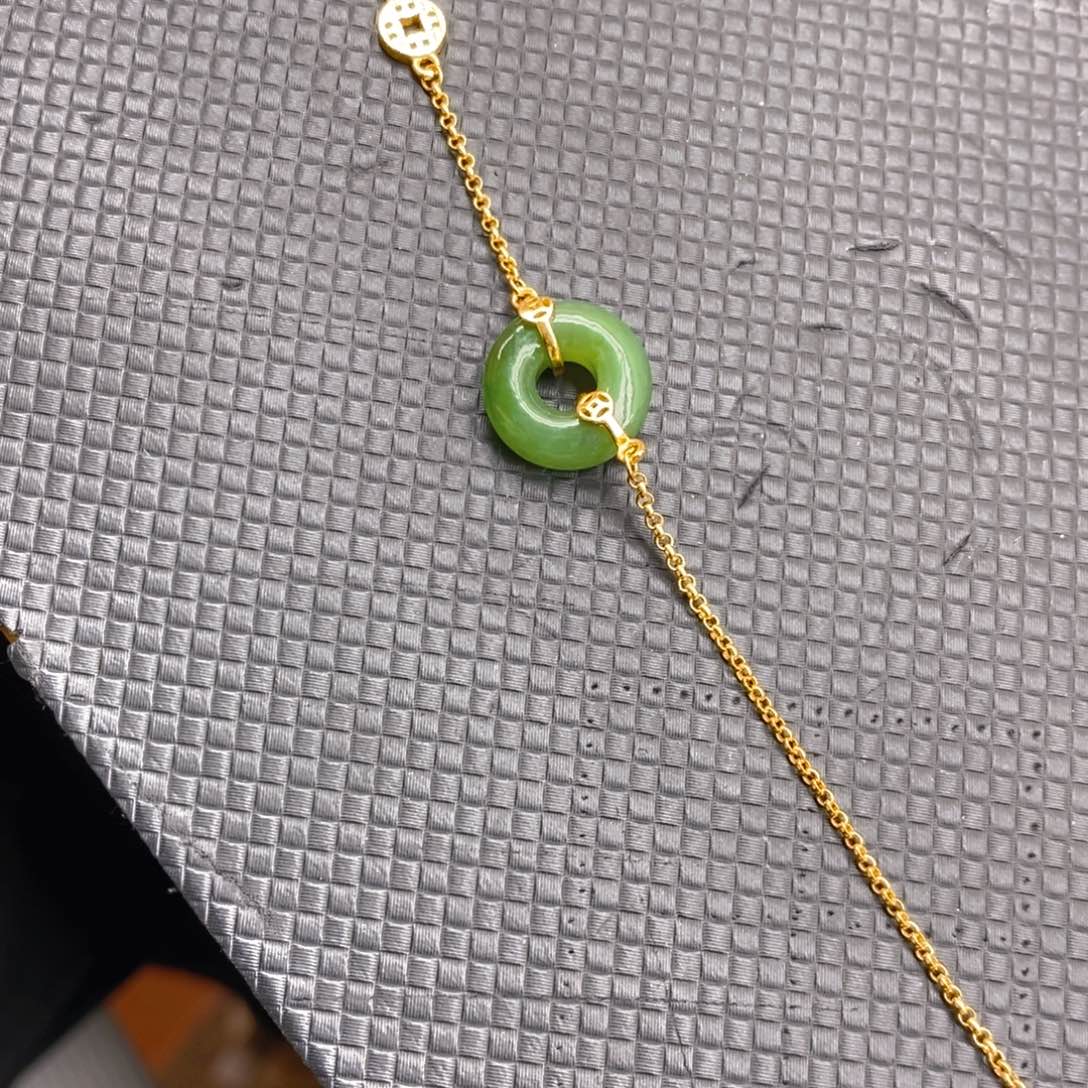 和田玉（碧玉）手链银S925镀金镶嵌