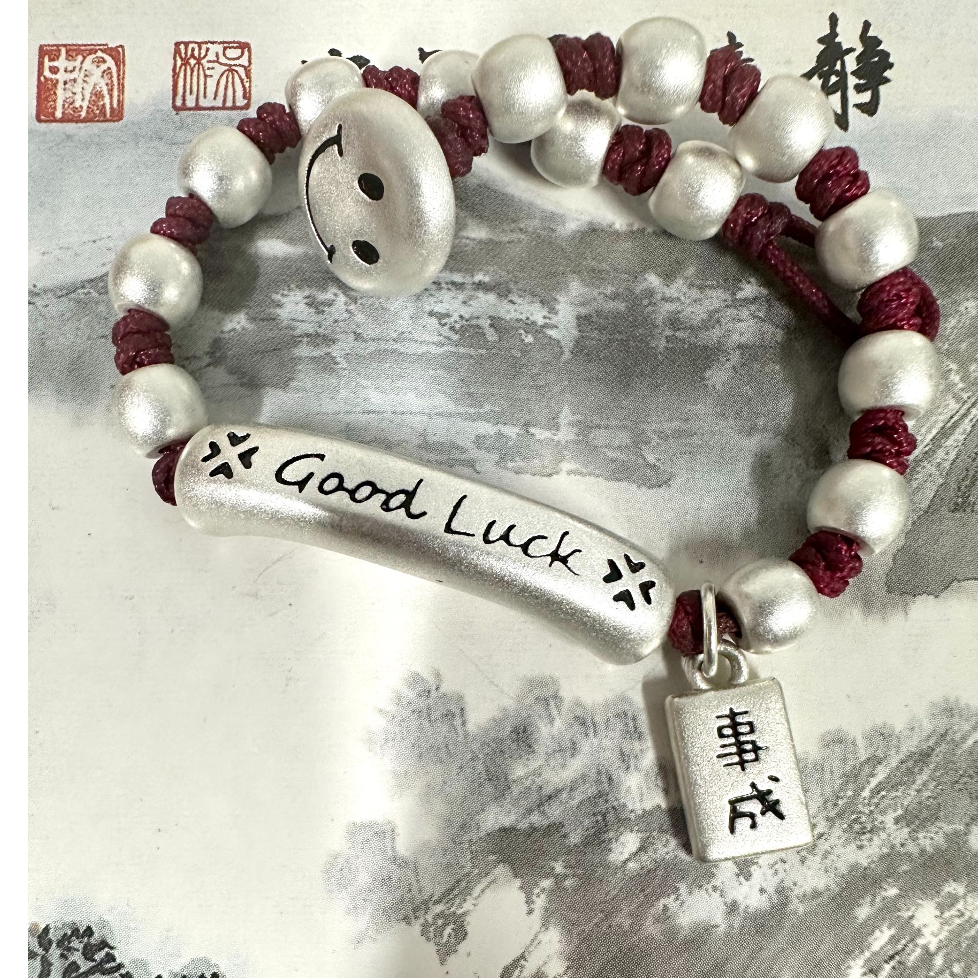 足银手链 红绳笑脸手链好运连连时尚百搭