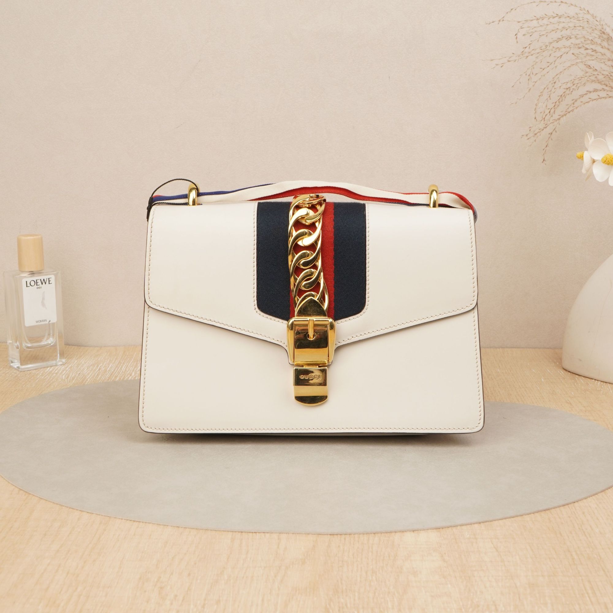 95新 GUCCI/古驰  古驰塞尔维亚丝带包肩带款中号/DS044876