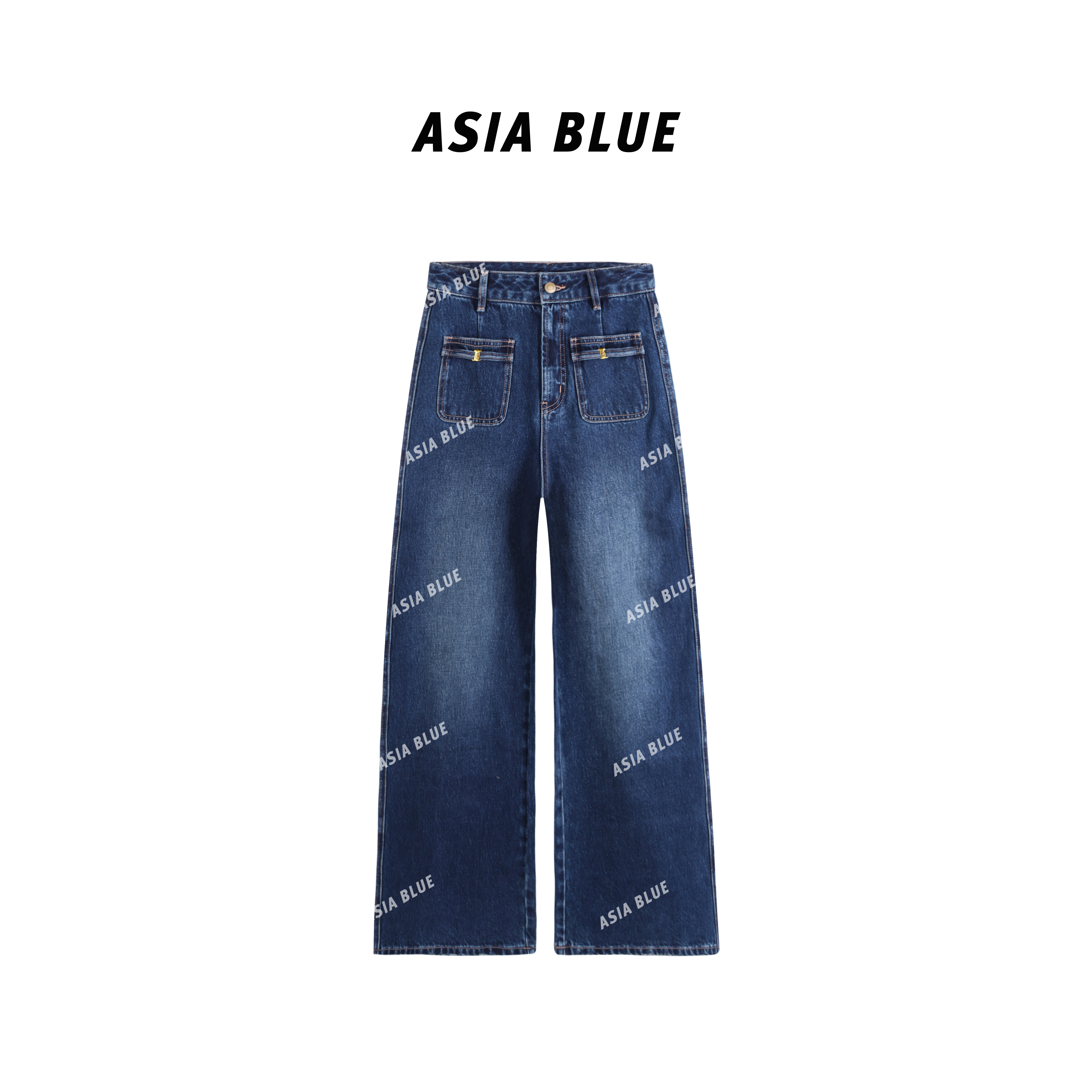 【ASIA BLUE】· 君赫 ·秋季无弹复古金扣宽松直筒微喇牛仔裤YW20003