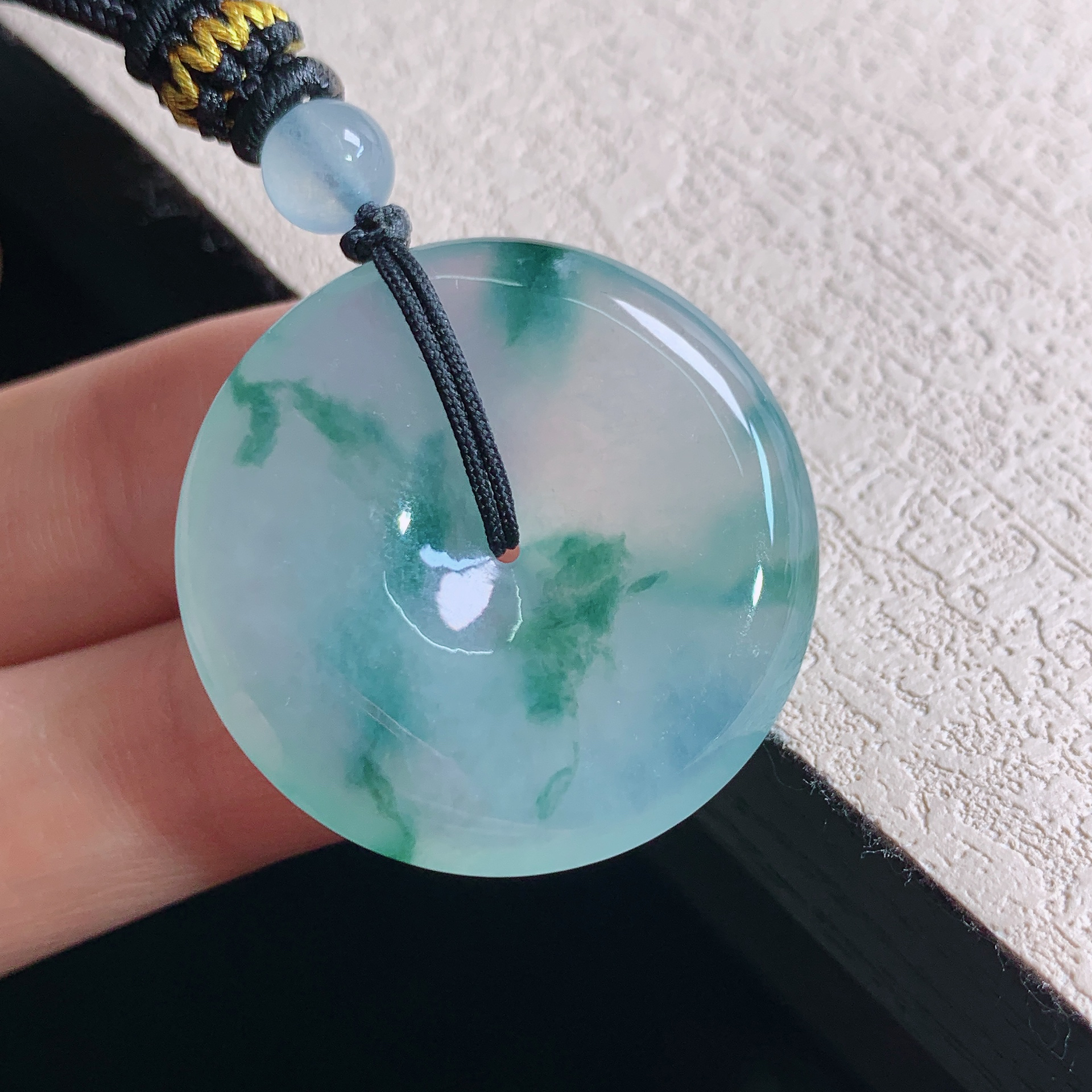 缅甸天然翡翠A货老坑冰种飘花平安扣怀古吊坠高品质礼物30.7×5.8