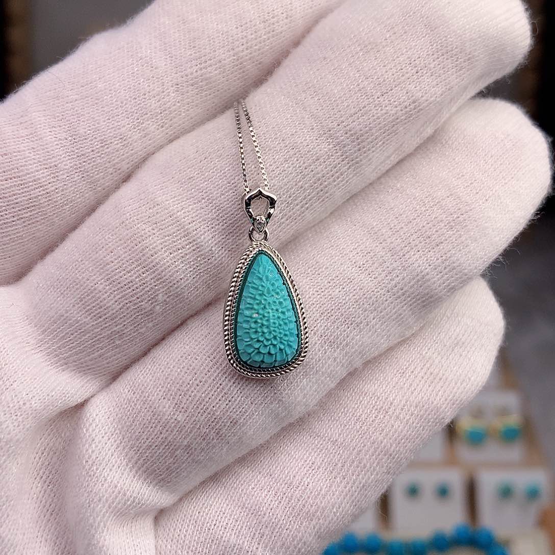 绿松石耳饰银S925镶嵌