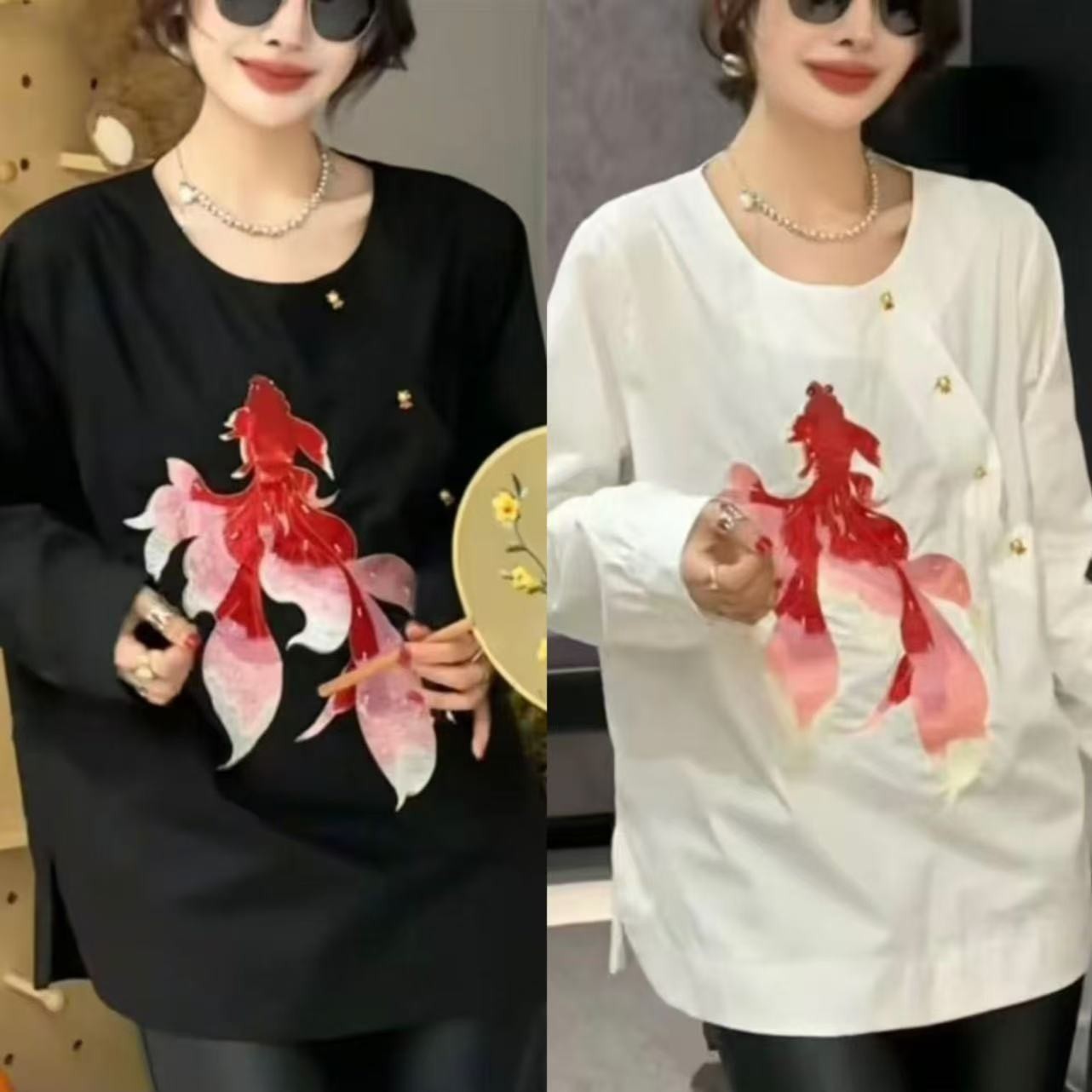 上新价~深圳8771锦鲤送福重工刺绣丝缎打底衫新中式拜年服上衣