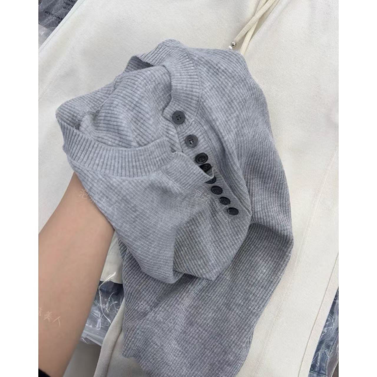 欧灰剪刀领」百搭柔软！显瘦气质长袖针织衫女25秋冬新款 衣长57