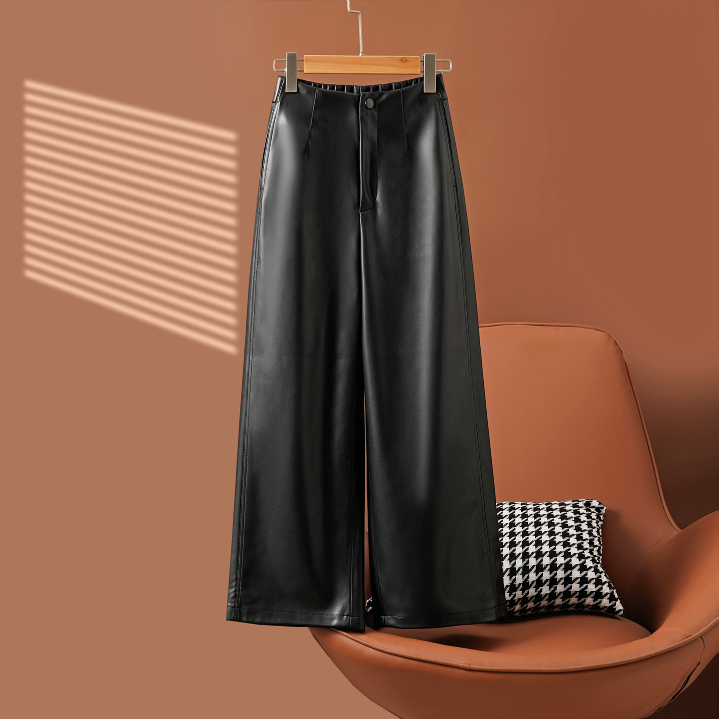 【星星】双线真皮皮裤女八分裤时尚阔腿裤百搭休闲绵羊皮裤子