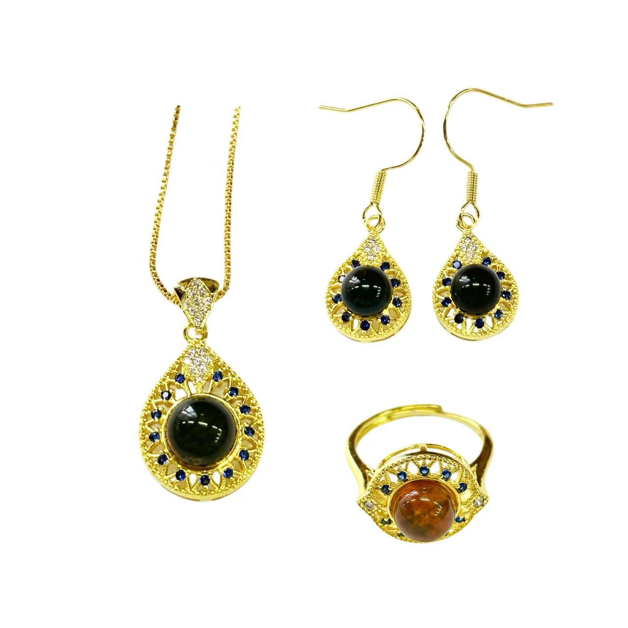 【活动专属】时尚精美蓝珀项链+戒指+耳坠合金套装【CM206144】