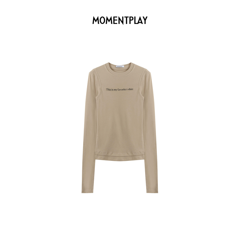 【MOMENTPLAY】字母标语假两件长袖T恤