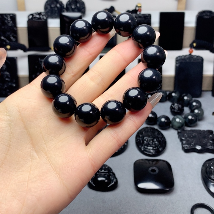 和田玉（墨玉）手串未镶嵌特价16mm