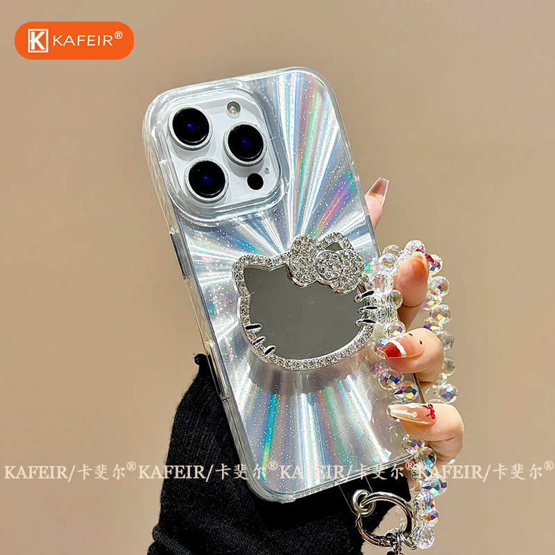 卡斐尔适用极光镭射苹果16手机壳15ProMax带钻镜面14plus软胶13女