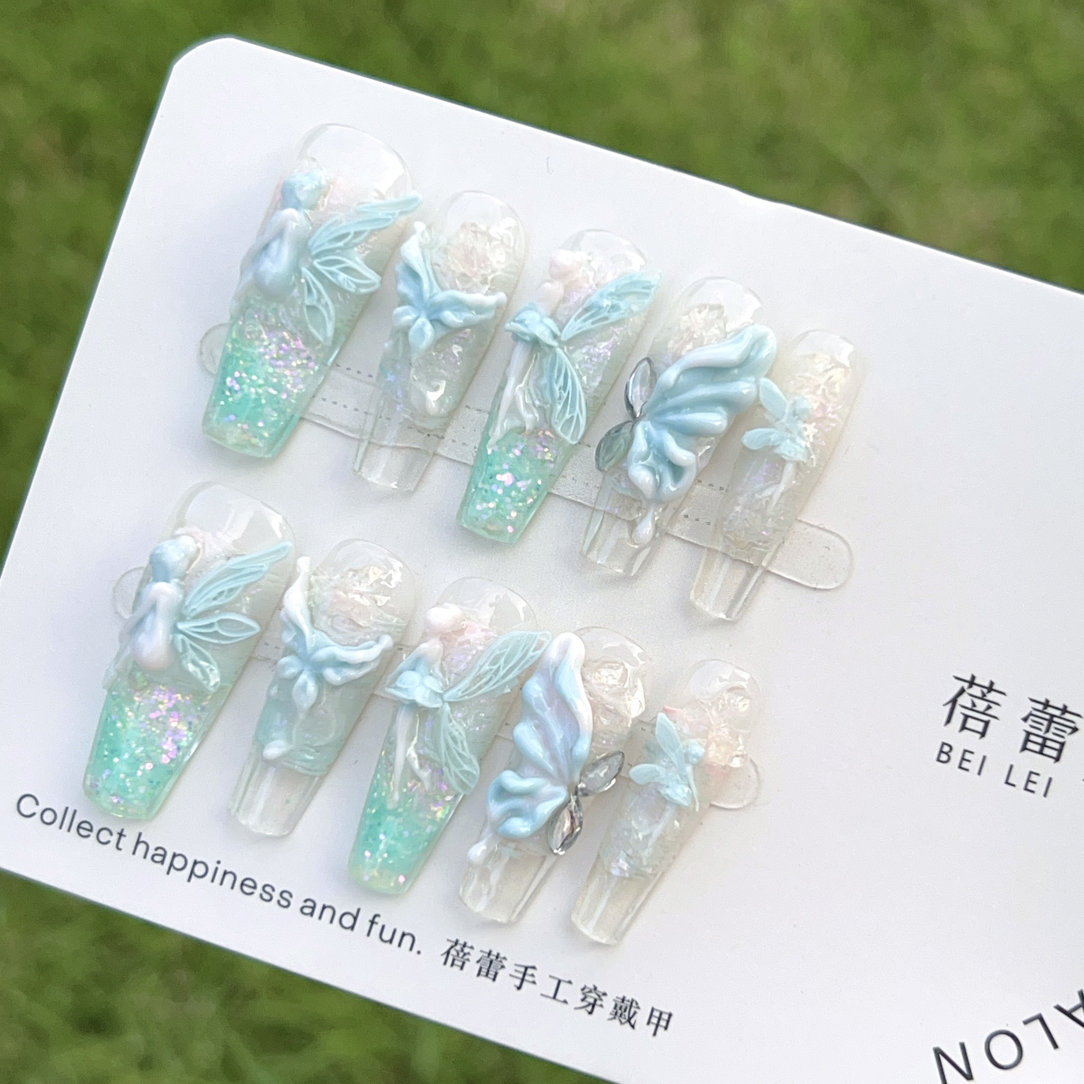 【蝴蝶精灵】流沙细闪纯手工穿戴甲定制款