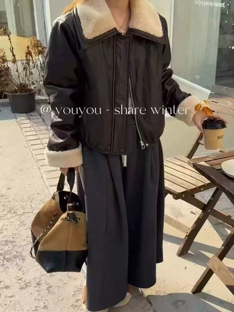 67293翻领美式加绒加厚皮衣夹克短外套秋冬保暖上衣