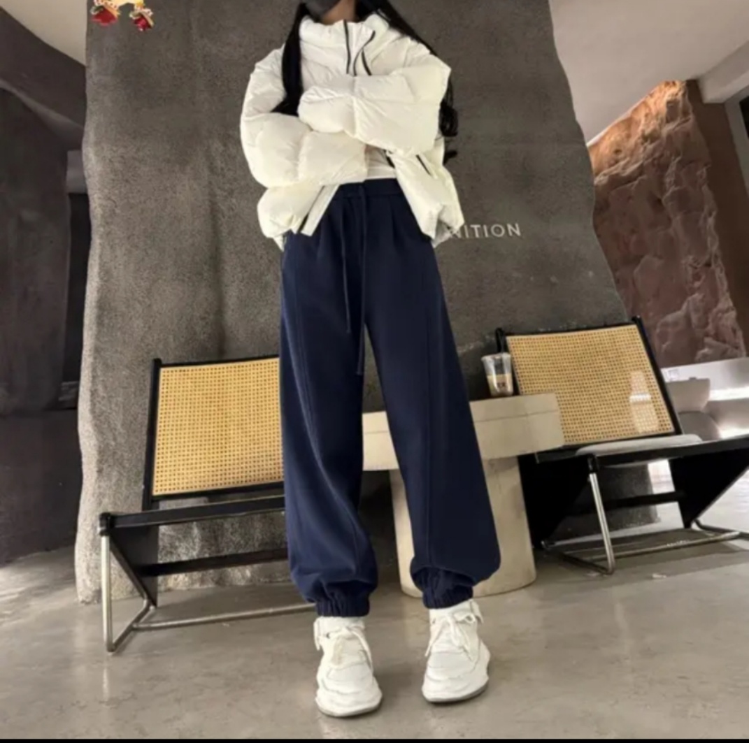 纯色慵懒风束脚裤直筒休闲裤松紧宽松型百搭