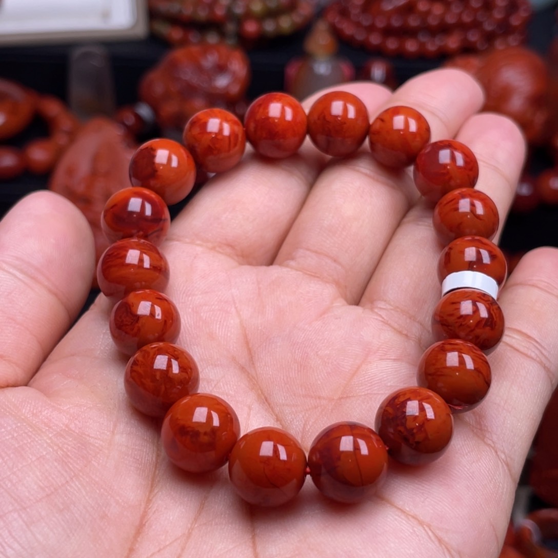 南红玛瑙珠宝奇石未镶嵌单圈11mm