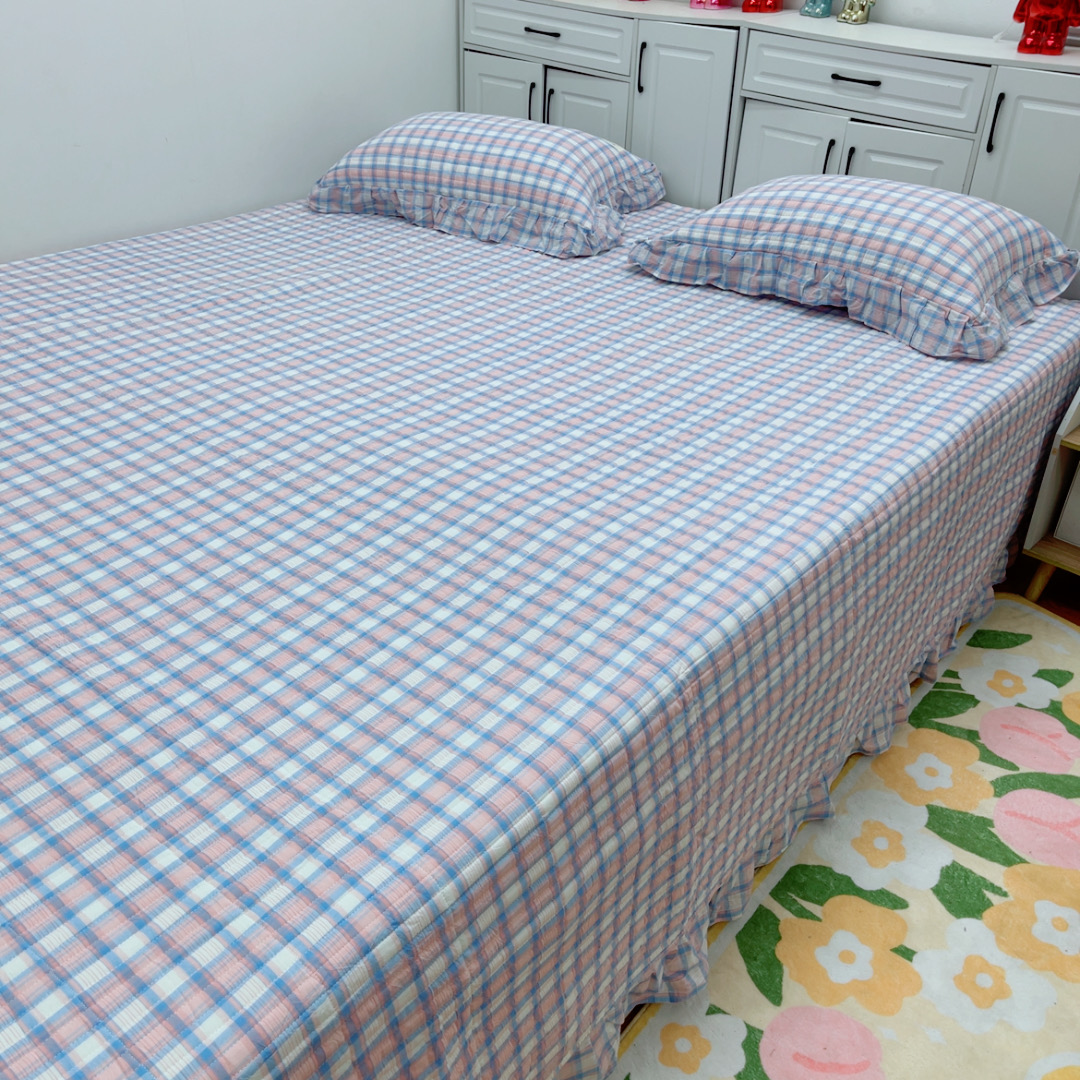 2025新款全棉格子大尺寸榻榻米专用床盖四件套农村大炕色织水洗棉