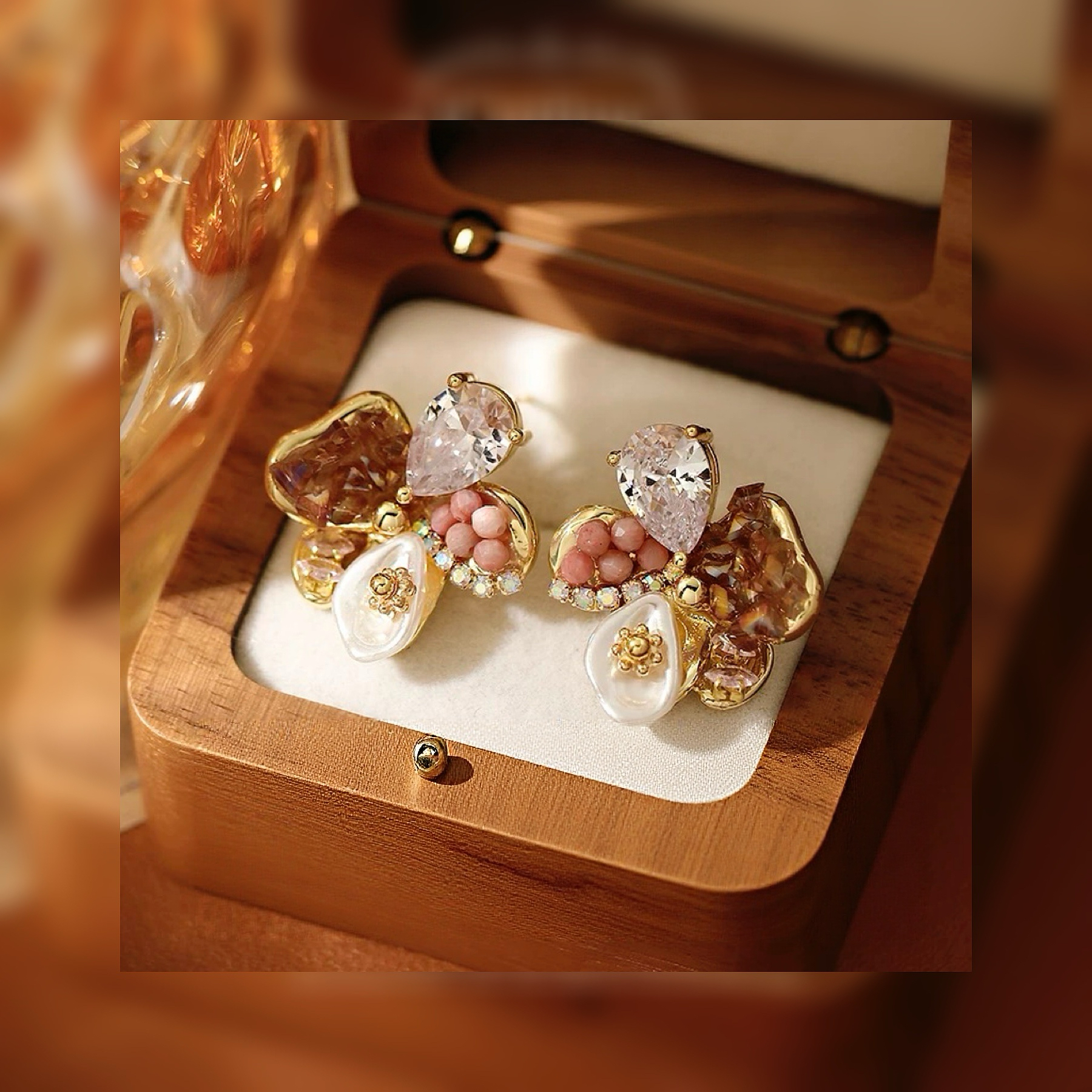 铜合金锆石耳饰 【罗浮宫往事】女复古气质耳饰耳钉植物花卉