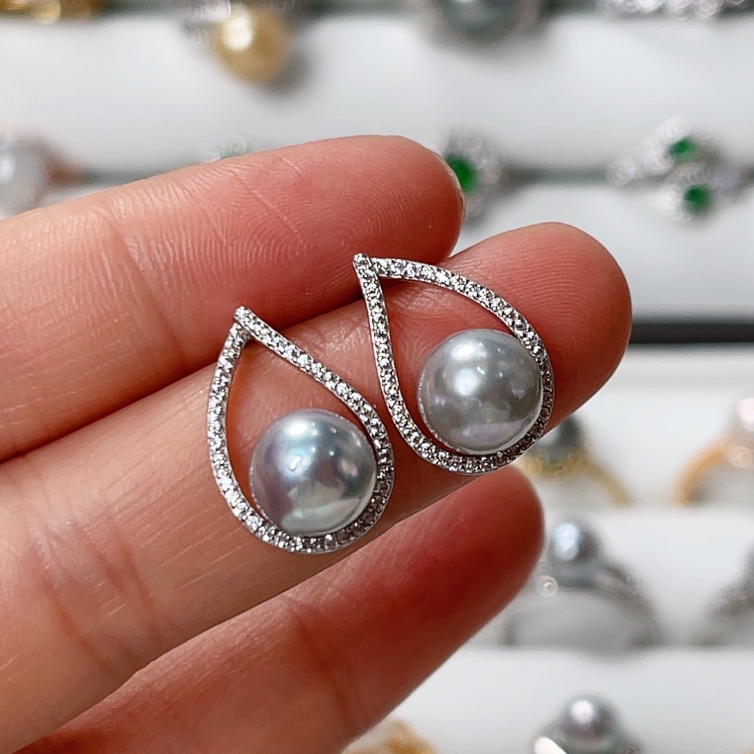 海水珍珠耳环银S925镶嵌
