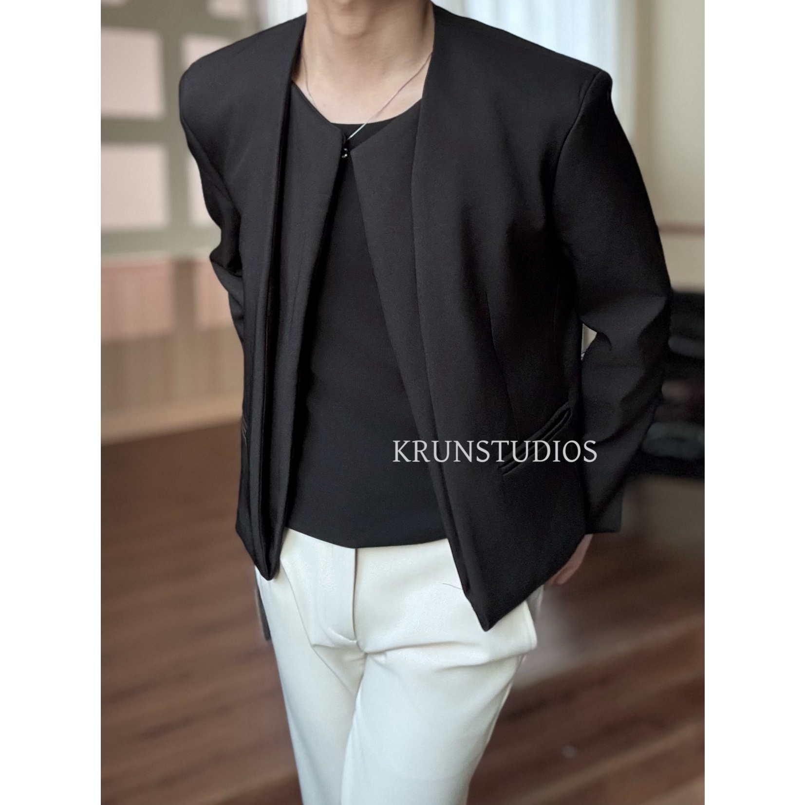 【KRUN】2025款秋季新款无扣拼接门襟设计感百搭小西服男生