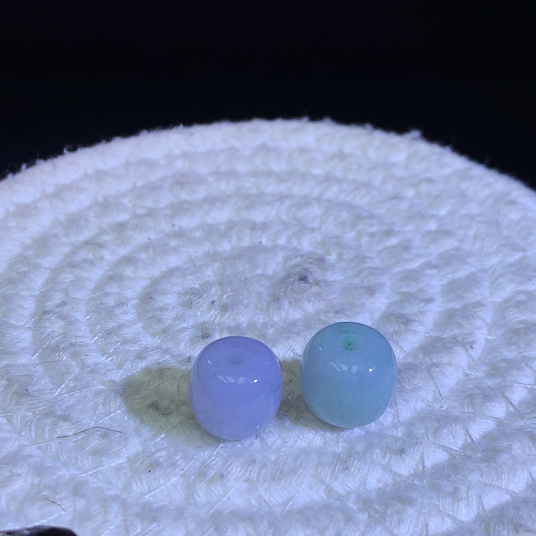 散珠翡翠天然缅甸翡翠老型珠卡11.8厚10.3一对