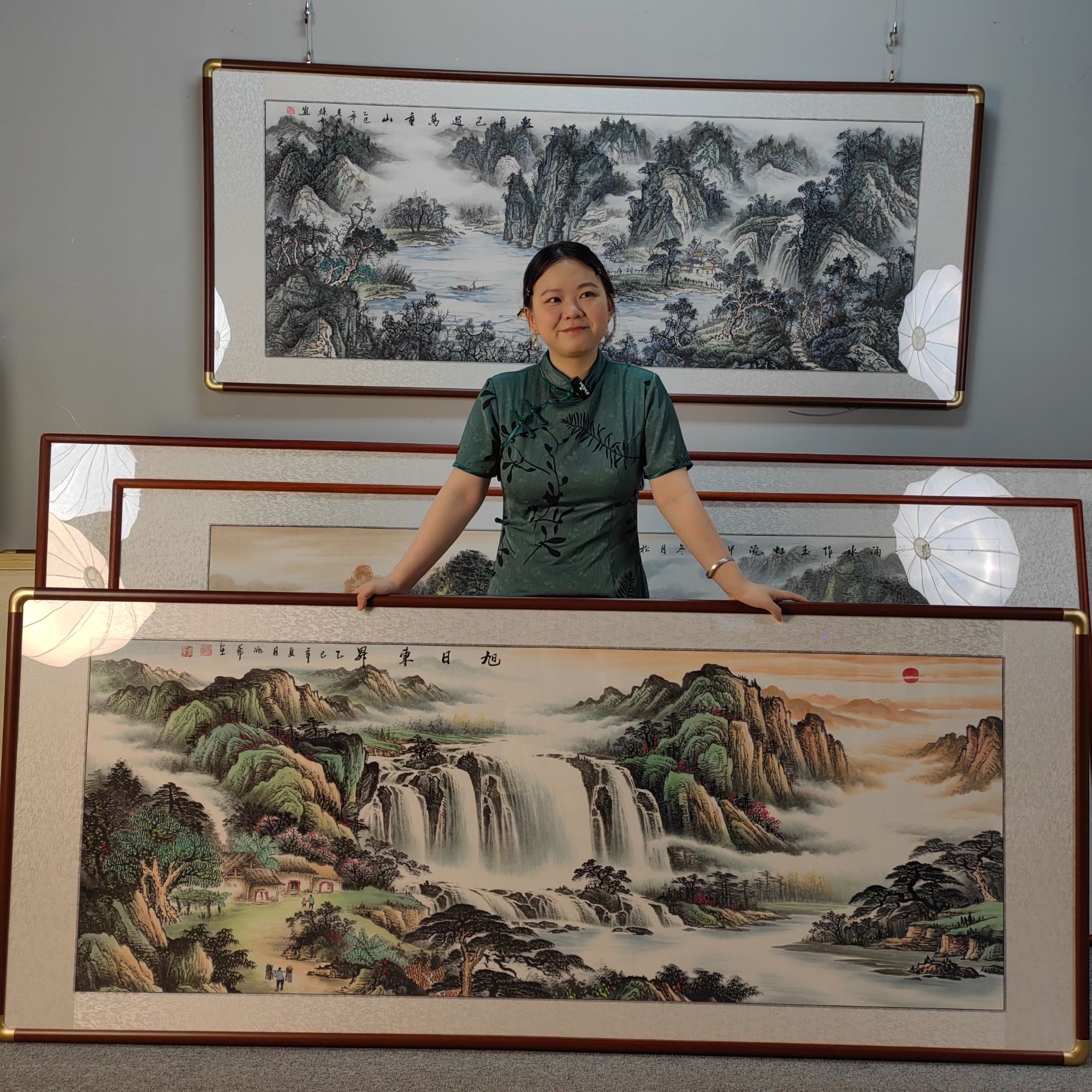 纯手绘旭日东升208*86山水画中国画字画直播间